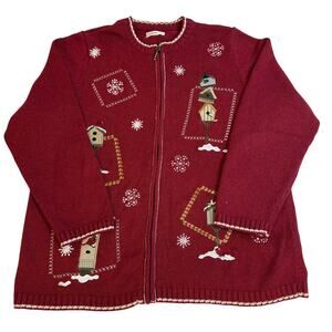 Croft & Barrow Cardigan Zip Sweater GrannyCore Knit Birdhouse XL Womens‎ Winter